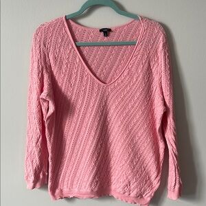 Salmon V-Neck Cable Knit Sweater